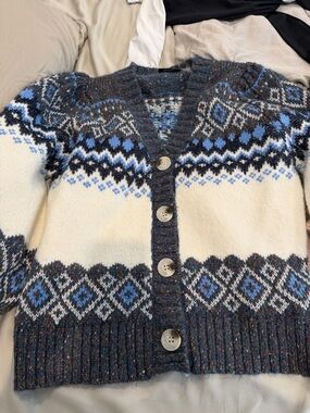Vici Cream, Blue & Brown Fair Isle Button Cardigan